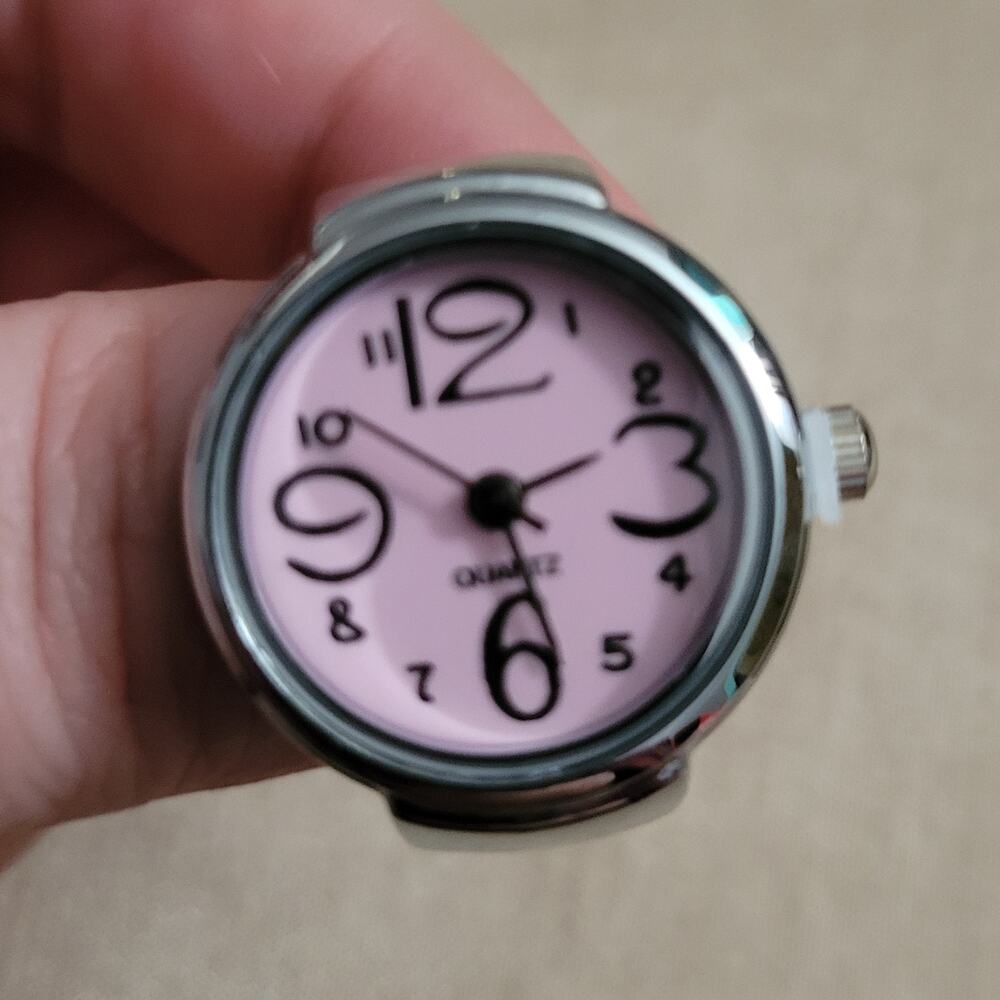Pink and silver watch ring